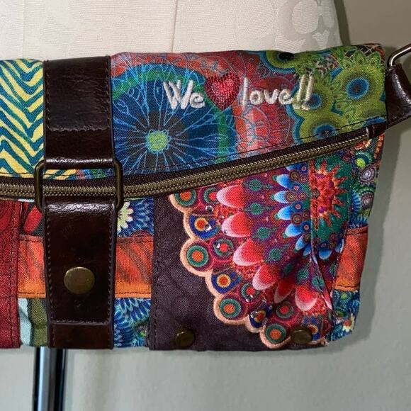Desigual Patchwork Embroidered Boho Indie Studded Clutch Crossbody Bag Purse - Picture 11 of 12
